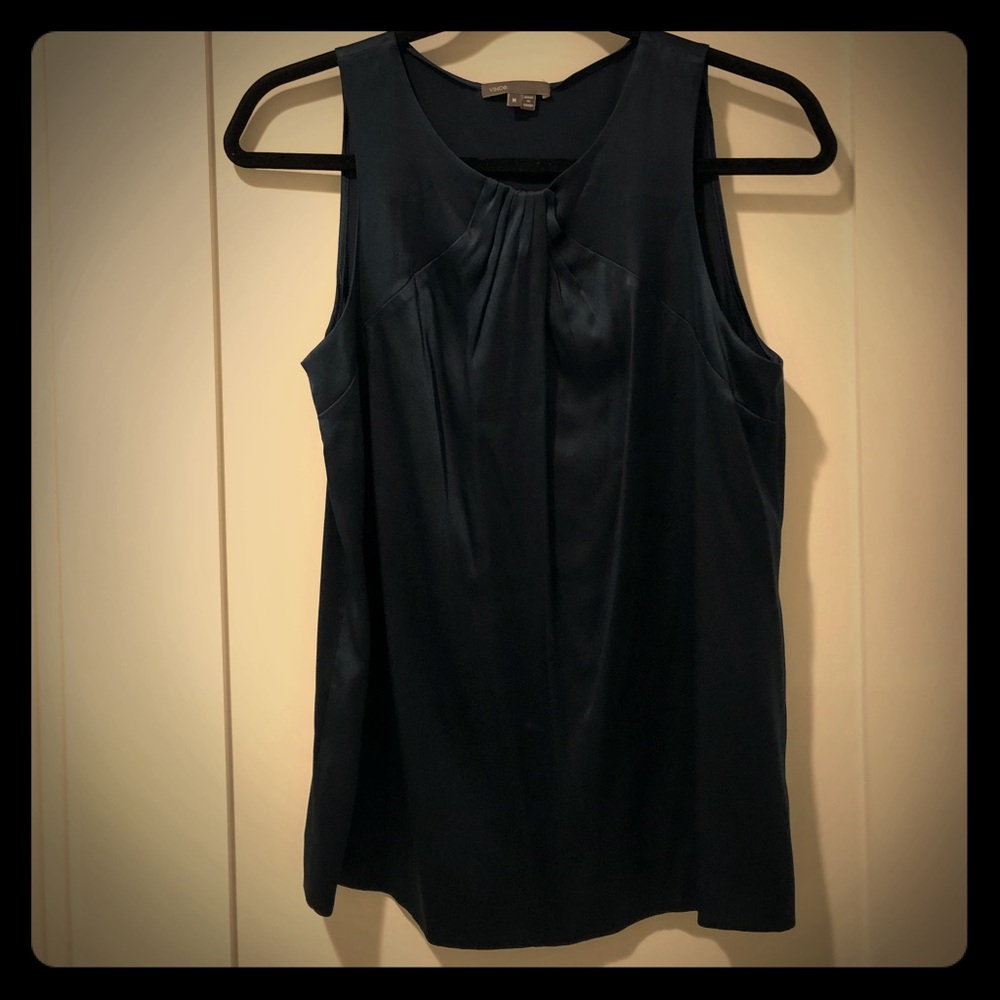 Vince Navy Silk Sleeveless Blouse